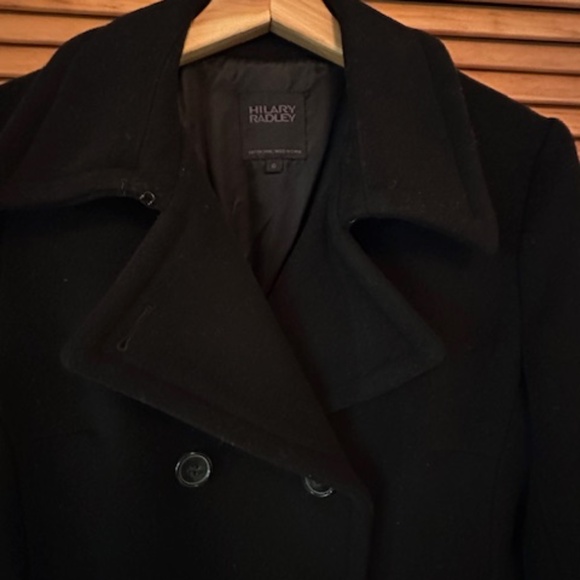HILARY RADLEY BLACK DOUBLE - BREASTED PEACOAT SIZE 6 - Picture 3 of 7